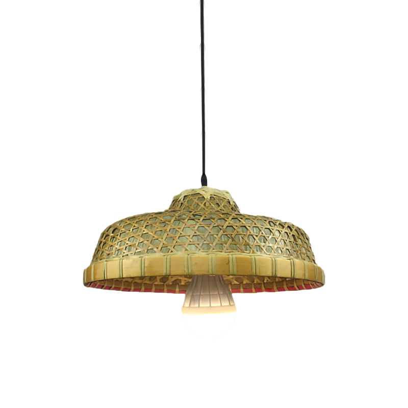 Single Light Hat-Shaped Hanging Lamp Rustic Bamboo Drop Light for Restaurant Clearhalo 'Ceiling Lights' 'Pendant Lights' 'Pendants' Lighting' 190704