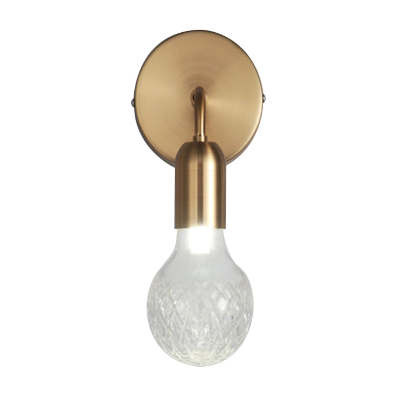 Teardrop Sitting Room Sconce Light Vintage Textured White/Clear Lattice Glass 1-Bulb Gold Wall Lighting Idea Clearhalo 'Wall Lamps & Sconces' 'Wall Lights' Lighting' 1907244