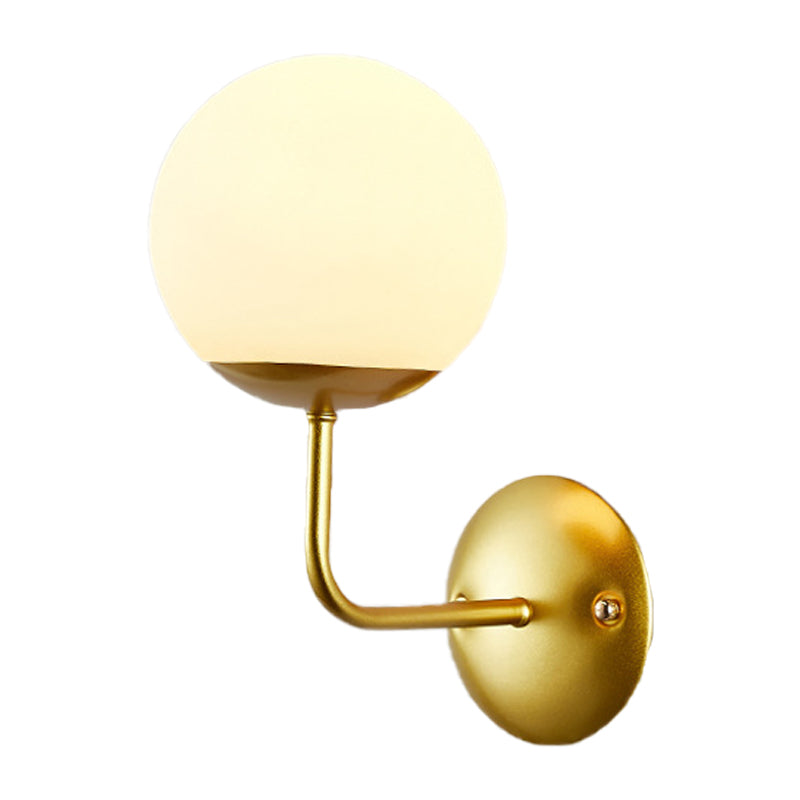 Gold Single Light Wall Sconce Antiqued Opal Glass Global Wall Lighting Fixture with Right Angle Arm Clearhalo 'Wall Lamps & Sconces' 'Wall Lights' Lighting' 1907253