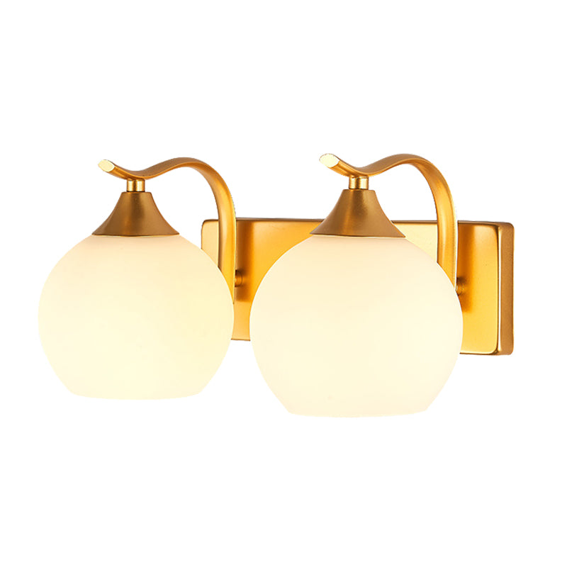 Sphere Bedside Sconce Light Vintage Cream Glass 2-Light Gold Wall Mounted Lighting Clearhalo 'Wall Lamps & Sconces' 'Wall Lights' Lighting' 1907268