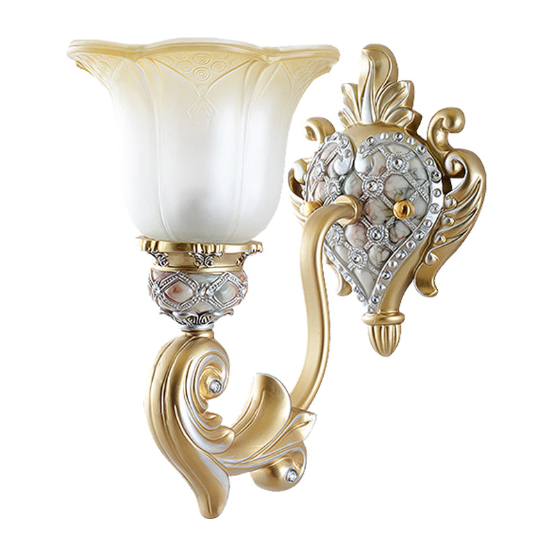 Single Head Flower Wall Light Warehouse White Frosted Glass Wall Lighting Idea with Heart Shape Resin Canopy Clearhalo 'Wall Lamps & Sconces' 'Wall Lights' Lighting' 1907298