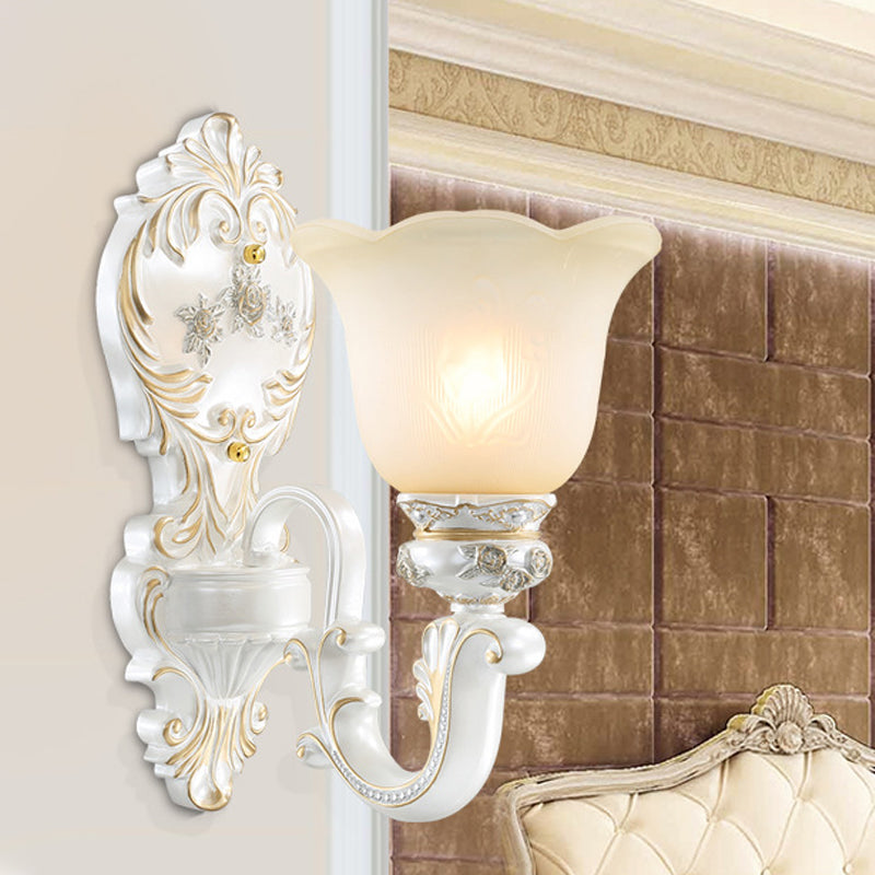 Cream Glass White Wall Sconce Blossom 1/2-Head Cottage Wall Lighting Fixture for Living Room Clearhalo 'Wall Lamps & Sconces' 'Wall Lights' Lighting' 1907309