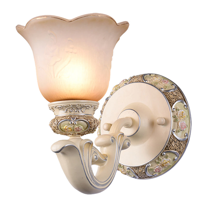 1 Head Flower Wall Light Traditional Pink Opaline Glass Wall Mounted Lamp for Drawing Room Clearhalo 'Wall Lamps & Sconces' 'Wall Lights' Lighting' 1907328