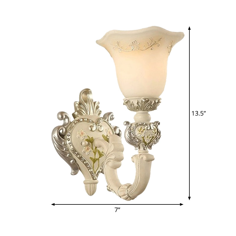 Bloom Sitting Room Sconce Lamp Vintage Milky Glass 1/2-Bulb White Wall Lighting Fixture Clearhalo 'Wall Lamps & Sconces' 'Wall Lights' Lighting' 1907336