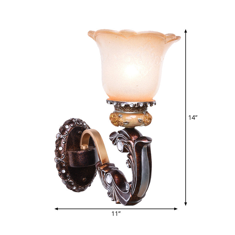 Brown 1/2-Head Wall Mounted Lamp Retro Style Pink and White Glass Floral-Shaped Wall Lighting Fixture Clearhalo 'Wall Lamps & Sconces' 'Wall Lights' Lighting' 1907353