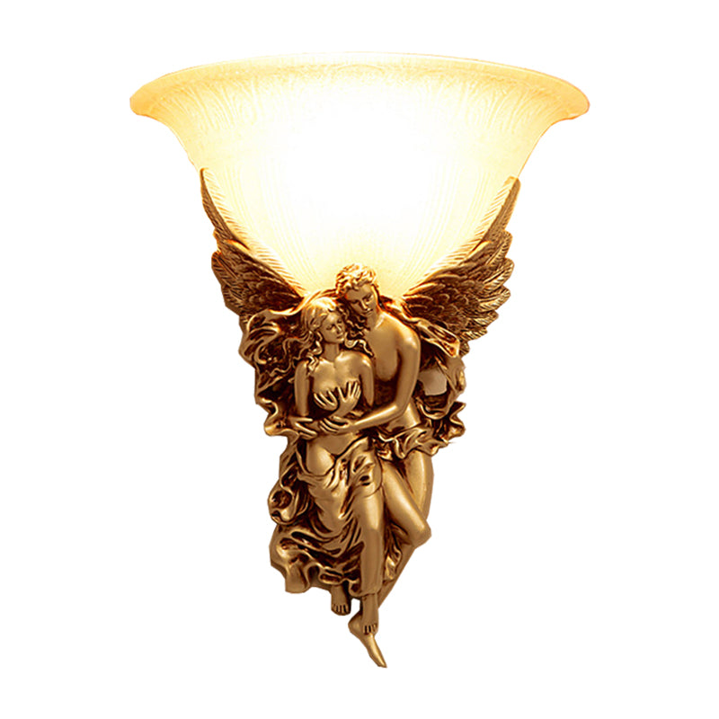 Single Head Sconce Light Farmhouse Bowl-Like Milky Glass Wall Mounted Lamp with Angle Decor in Gold Clearhalo 'Wall Lamps & Sconces' 'Wall Lights' Lighting' 1907383