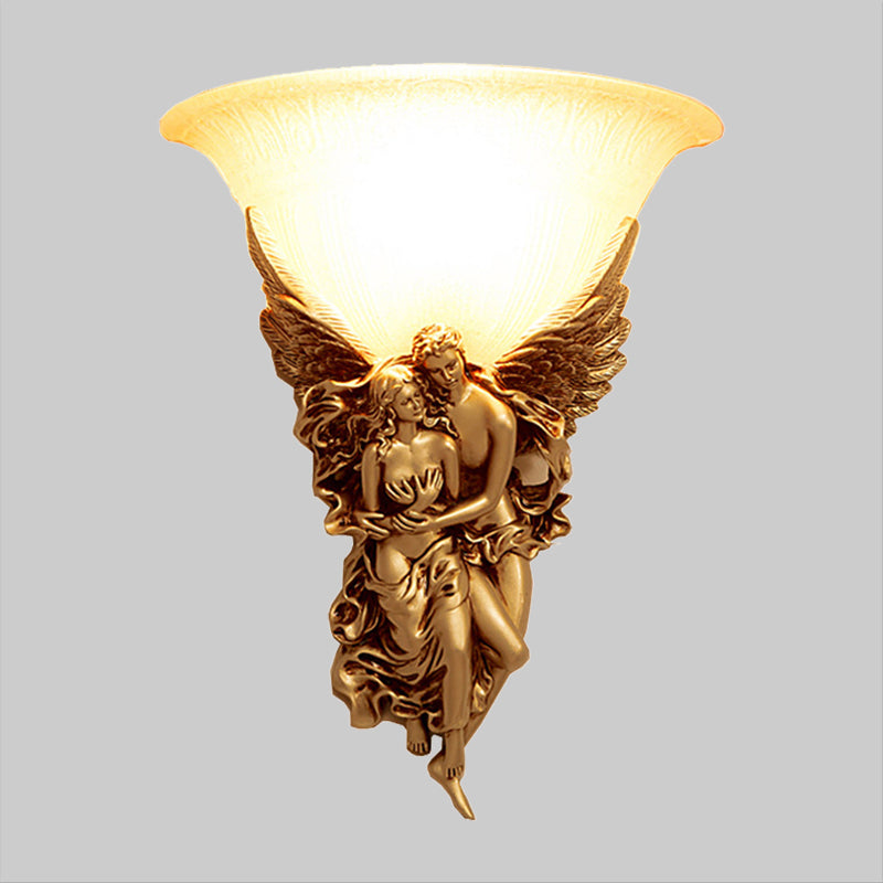 Single Head Sconce Light Farmhouse Bowl-Like Milky Glass Wall Mounted Lamp with Angle Decor in Gold Clearhalo 'Wall Lamps & Sconces' 'Wall Lights' Lighting' 1907384