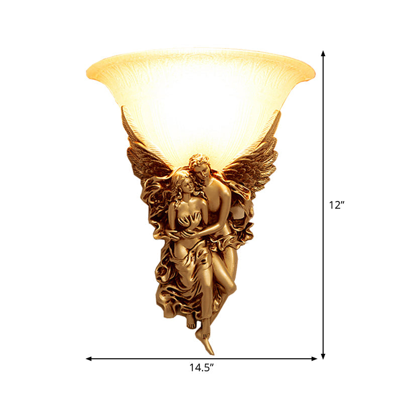 Single Head Sconce Light Farmhouse Bowl-Like Milky Glass Wall Mounted Lamp with Angle Decor in Gold Clearhalo 'Wall Lamps & Sconces' 'Wall Lights' Lighting' 1907385