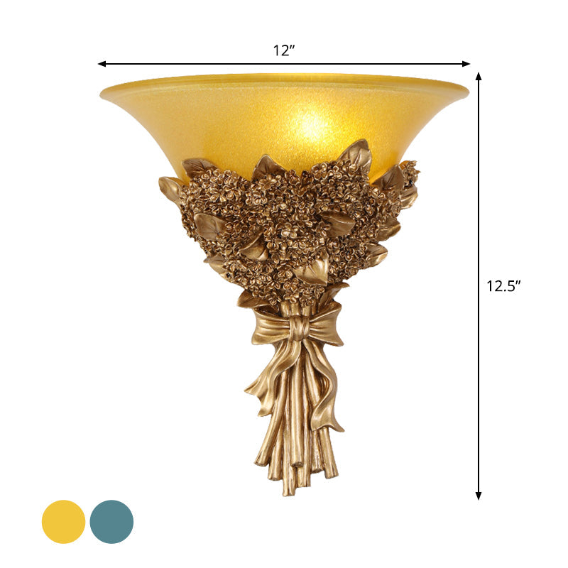 Vintage Wide Bell Wall Mounted Lamp 1 Light Amber/Milky Glass Bouquet Wall Lighting Fixture in Gold/Multi-Color Clearhalo 'Wall Lamps & Sconces' 'Wall Lights' Lighting' 1907487