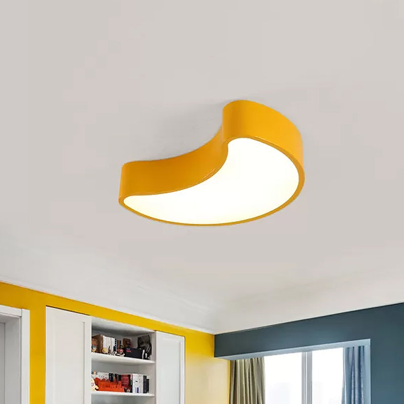 White/Red/Yellow Semi-Moon Ceiling Fixture Kids LED Acrylic Flush Mount Recessed Lighting for Leisure Area Yellow Clearhalo 'Ceiling Lights' 'Close To Ceiling Lights' 'Close to ceiling' 'Flush mount' Lighting' 1907861