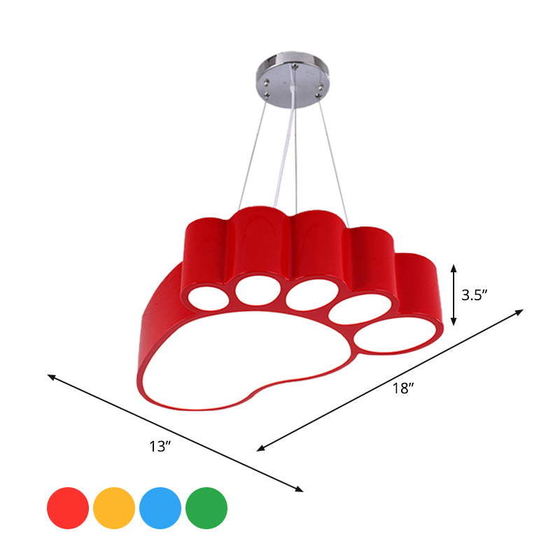 Foot Shape Ceiling Hang Fixture Simplicity Acrylic Yellow/Red/Green LED Chandelier Lighting for Nursery Clearhalo 'Ceiling Lights' 'Chandeliers' Lighting' options 1908279