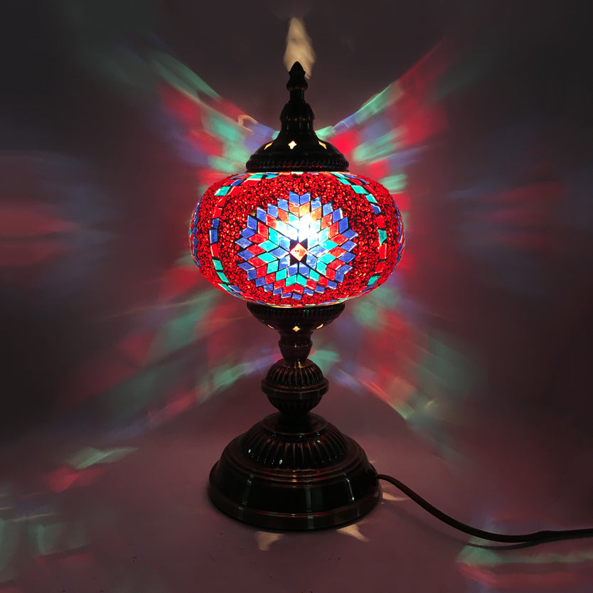 1 Head Bedroom Table Lamp Vintage Bronze Task Lighting with Spherical Red/Blue/Multi-Color Glass Shade Watermelon Red Clearhalo 'Lamps' 'Table Lamps' Lighting' 1908763
