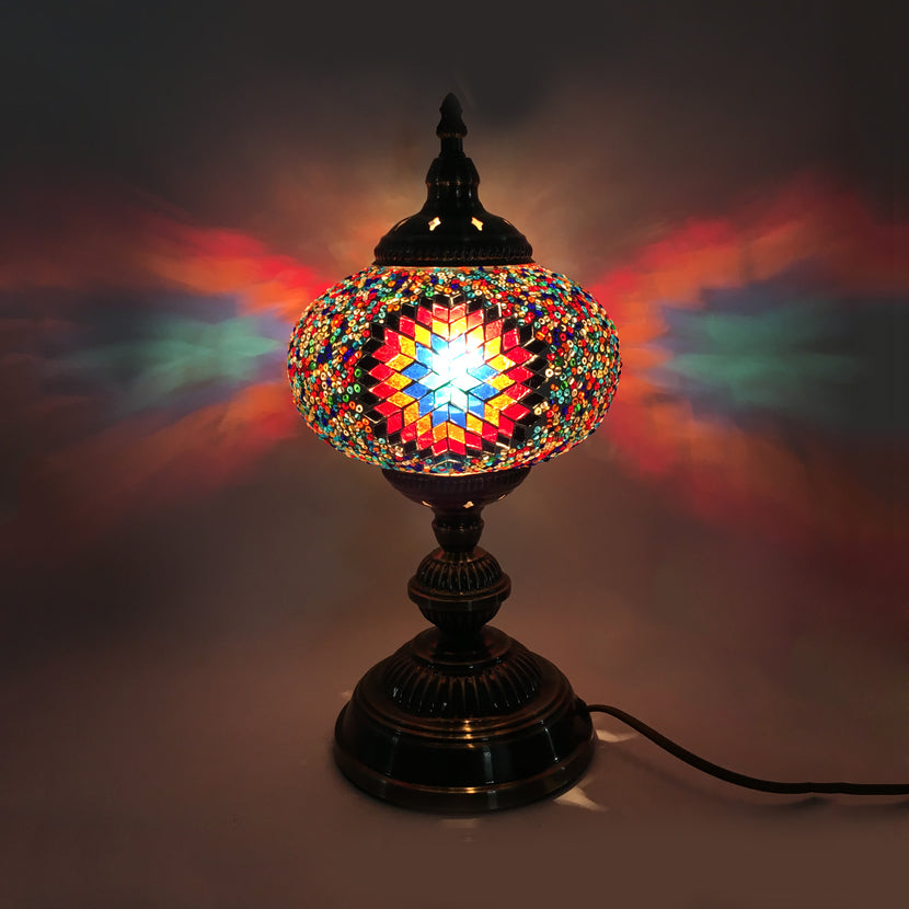 1 Head Bedroom Table Lamp Vintage Bronze Task Lighting with Spherical Red/Blue/Multi-Color Glass Shade Multi-Color Clearhalo 'Lamps' 'Table Lamps' Lighting' 1908776