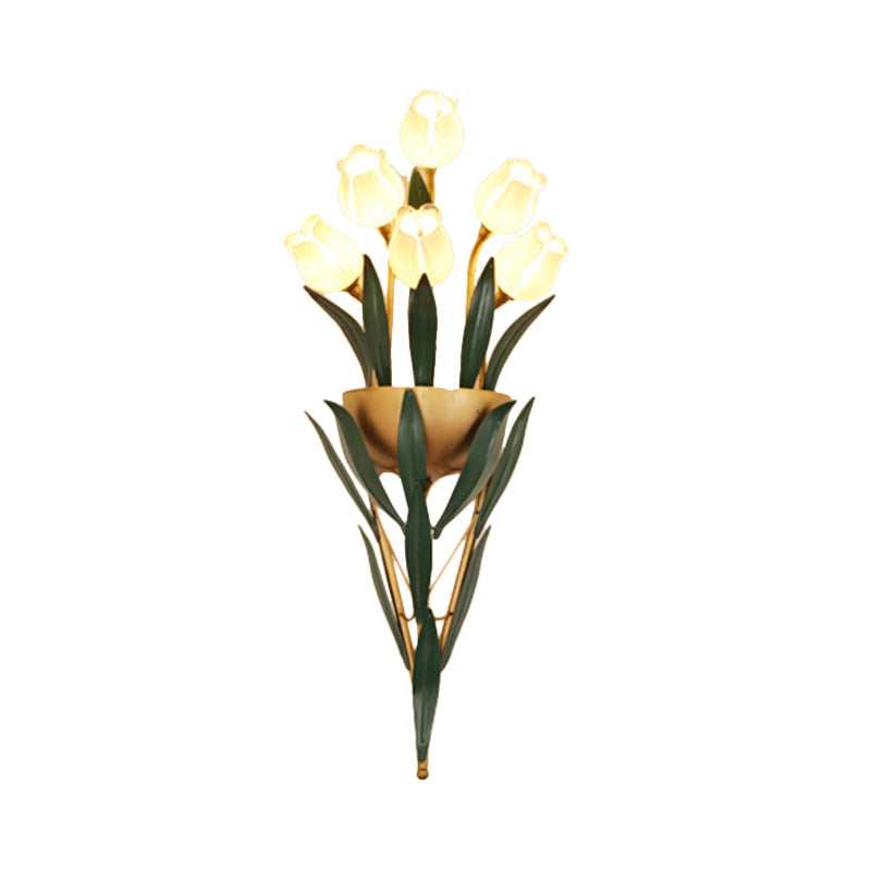 Rural Lily Bouquet Wall Lamp Kit 6/10 Heads White/Purple Glass Sconce Light Fixture for Dining Room Clearhalo 'Wall Lamps & Sconces' 'Wall Lights' Lighting' 1908823