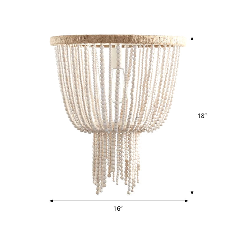 White Bead Chain Flushmount Lighting Traditional Wood 1 Bulb Bedroom Flush Ceiling Lamp Clearhalo 'Ceiling Lights' 'Close To Ceiling Lights' 'Close to ceiling' 'Flush mount' Lighting' 1908925