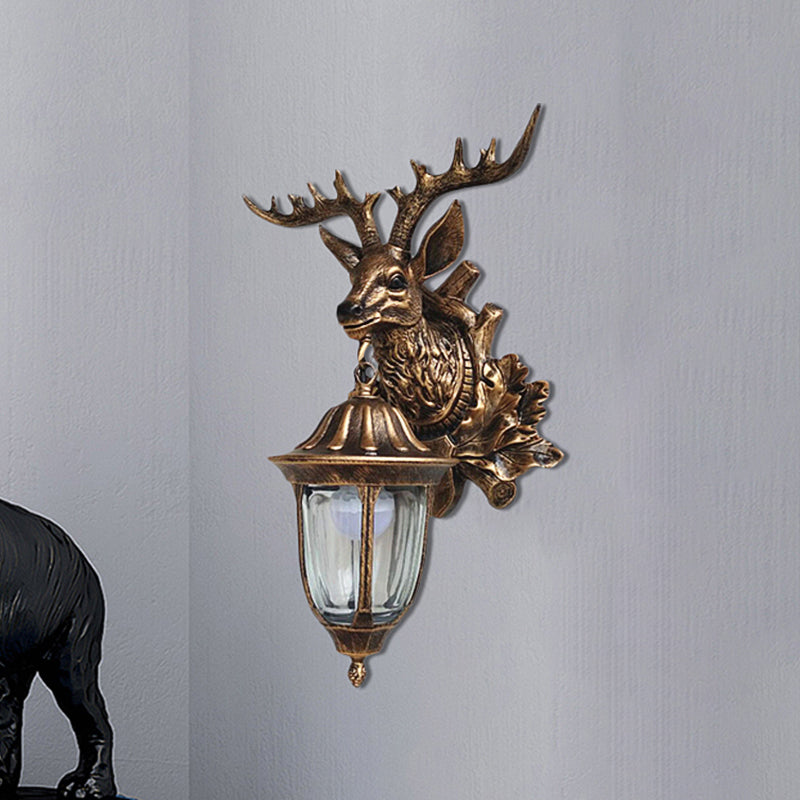 Bronze/Brown Elk Head Wall Mounted Light Farmhouse Resin 1 Head Balcony Sconce Ideas with House Glass Shade Clearhalo 'Wall Lamps & Sconces' 'Wall Lights' Lighting' 1909039