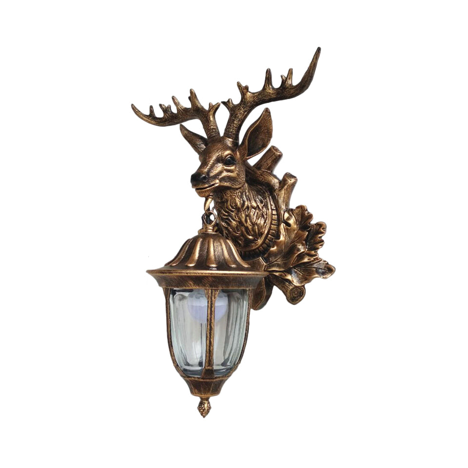 Bronze/Brown Elk Head Wall Mounted Light Farmhouse Resin 1 Head Balcony Sconce Ideas with House Glass Shade Clearhalo 'Wall Lamps & Sconces' 'Wall Lights' Lighting' 1909041