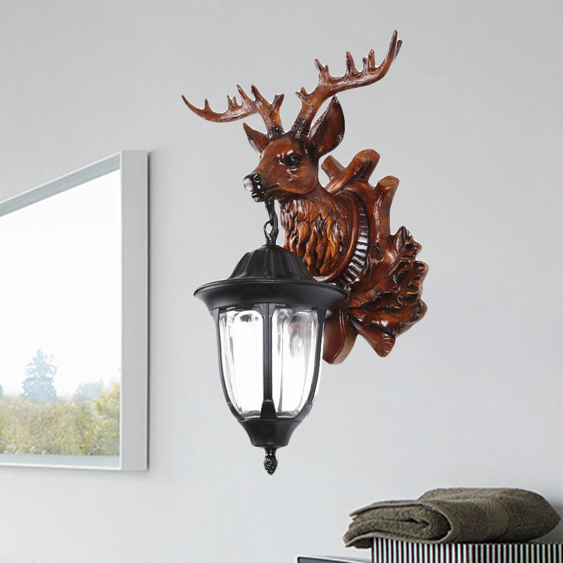 Bronze/Brown Elk Head Wall Mounted Light Farmhouse Resin 1 Head Balcony Sconce Ideas with House Glass Shade Clearhalo 'Wall Lamps & Sconces' 'Wall Lights' Lighting' 1909043