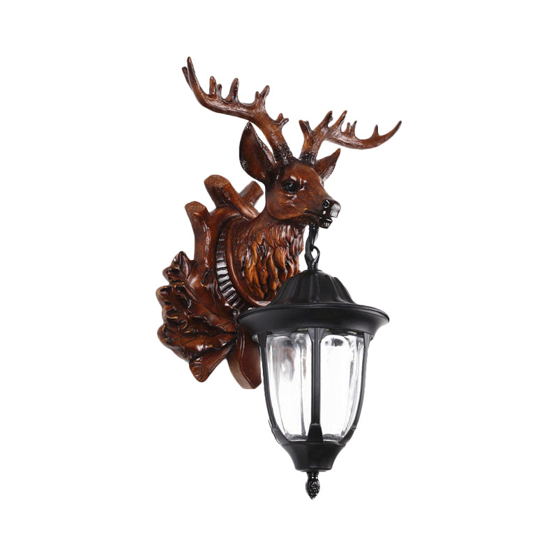 Bronze/Brown Elk Head Wall Mounted Light Farmhouse Resin 1 Head Balcony Sconce Ideas with House Glass Shade Clearhalo 'Wall Lamps & Sconces' 'Wall Lights' Lighting' 1909044