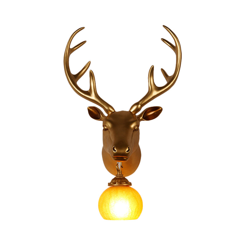 Resin Gold Sconce Lamp Straight/Curved Antler 1 Light Rustic Wall Mounted Lighting with Dome Amber Glass Shade Clearhalo 'Wall Lamps & Sconces' 'Wall Lights' Lighting' 1909054