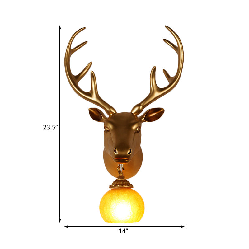 Resin Gold Sconce Lamp Straight/Curved Antler 1 Light Rustic Wall Mounted Lighting with Dome Amber Glass Shade Clearhalo 'Wall Lamps & Sconces' 'Wall Lights' Lighting' 1909055