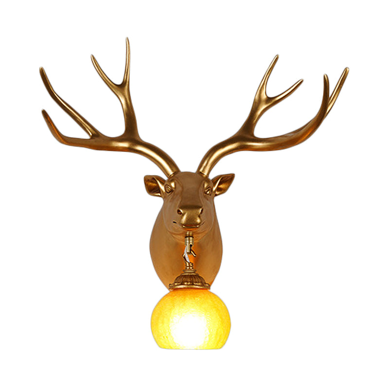 Resin Gold Sconce Lamp Straight/Curved Antler 1 Light Rustic Wall Mounted Lighting with Dome Amber Glass Shade Clearhalo 'Wall Lamps & Sconces' 'Wall Lights' Lighting' 1909058