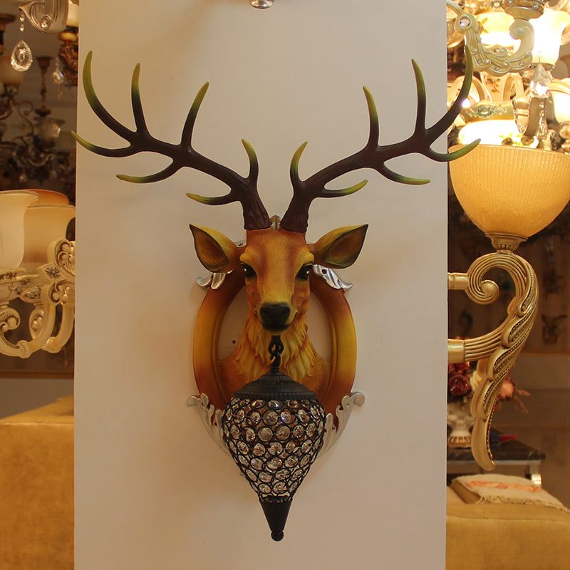 Brown Faux Deer Head Sconce Lamp Farmhouse Resin 16