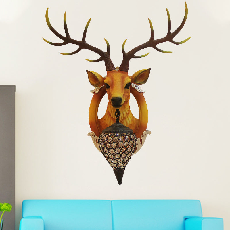 Brown Faux Deer Head Sconce Lamp Farmhouse Resin 16