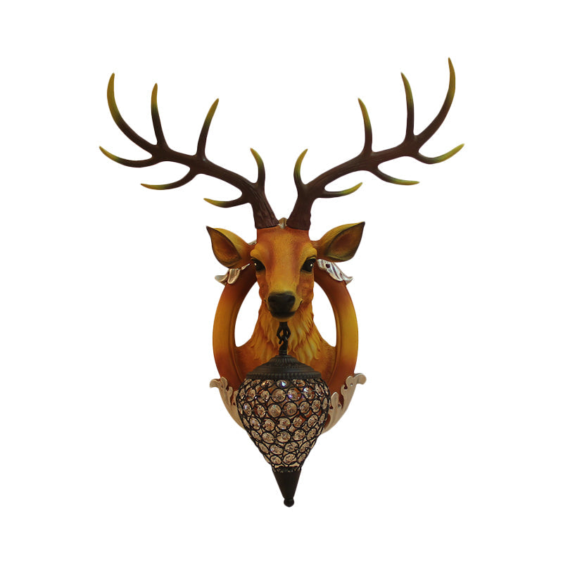 Brown Faux Deer Head Sconce Lamp Farmhouse Resin 16