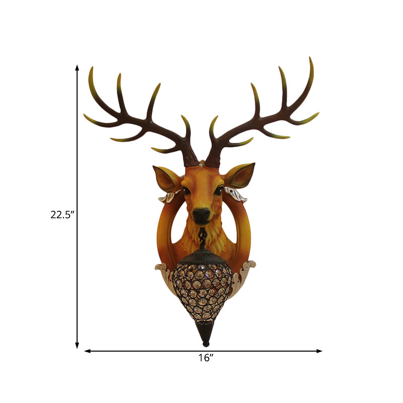 Brown Faux Deer Head Sconce Lamp Farmhouse Resin 16