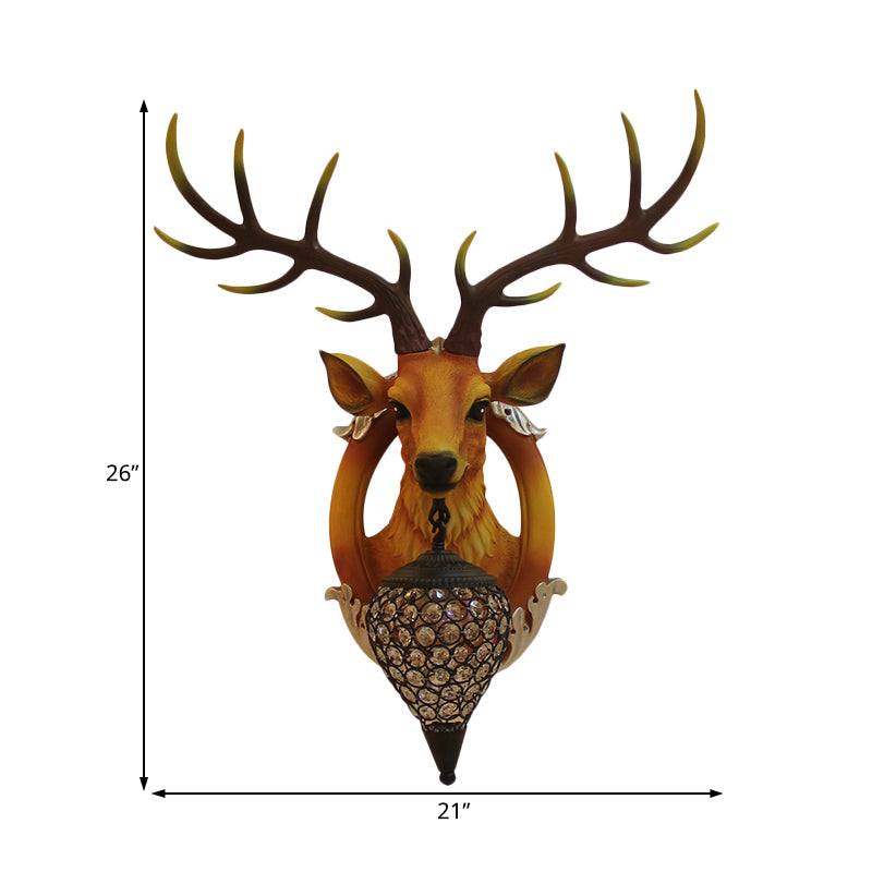 Brown Faux Deer Head Sconce Lamp Farmhouse Resin 16