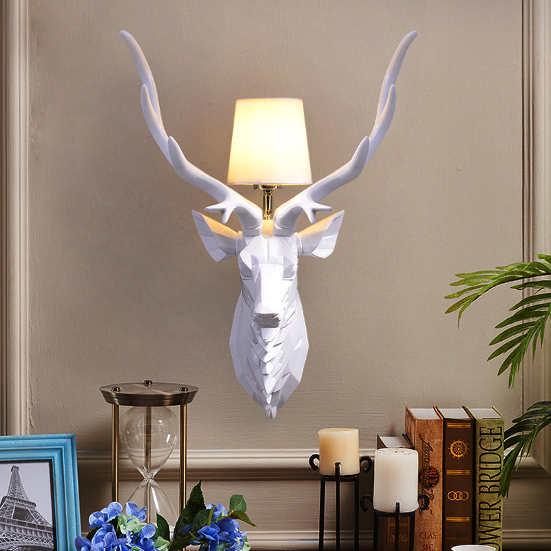 Resin White/Blue Sconce Ideas Engraved Deer 1 Light Rustic Style Wall Light Fixture with Cone Shade, 14.5