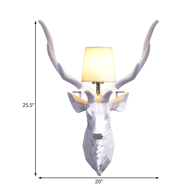 Resin White/Blue Sconce Ideas Engraved Deer 1 Light Rustic Style Wall Light Fixture with Cone Shade, 14.5