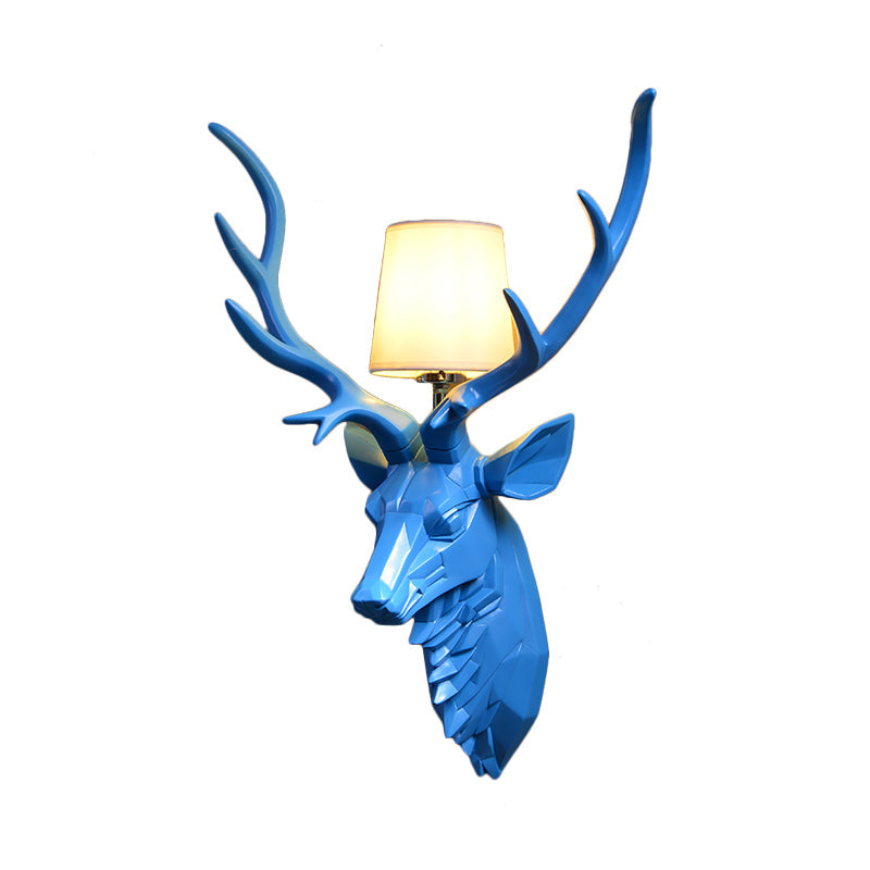 Resin White/Blue Sconce Ideas Engraved Deer 1 Light Rustic Style Wall Light Fixture with Cone Shade, 14.5