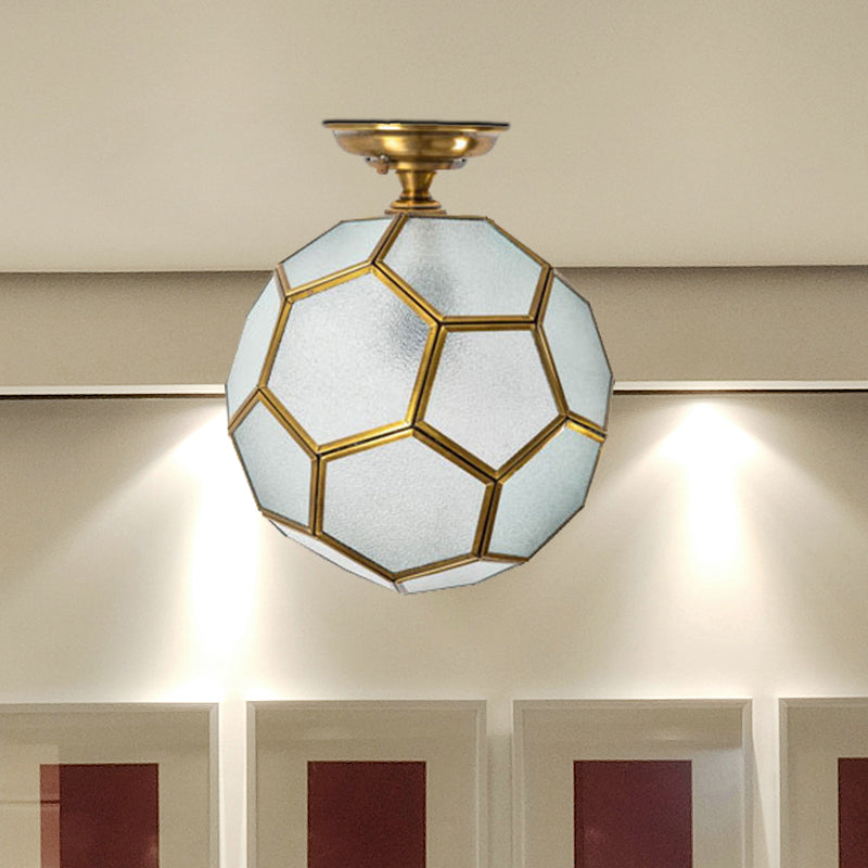 1 Head Flushmount Ceiling Lamp Traditional Faceted Sphere Clear/Cream/Textured White Glass Semi Flush Mount Light in Brass, 8