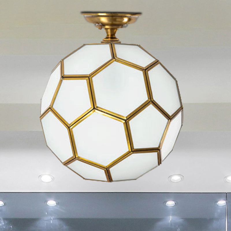 1 Head Flushmount Ceiling Lamp Traditional Faceted Sphere Clear/Cream/Textured White Glass Semi Flush Mount Light in Brass, 8