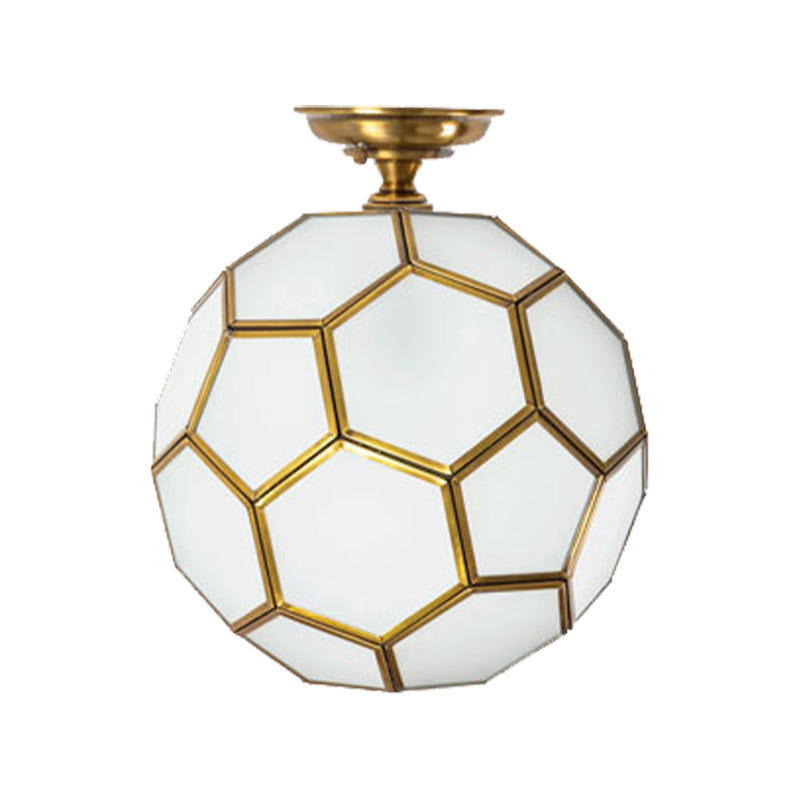 1 Head Flushmount Ceiling Lamp Traditional Faceted Sphere Clear/Cream/Textured White Glass Semi Flush Mount Light in Brass, 8