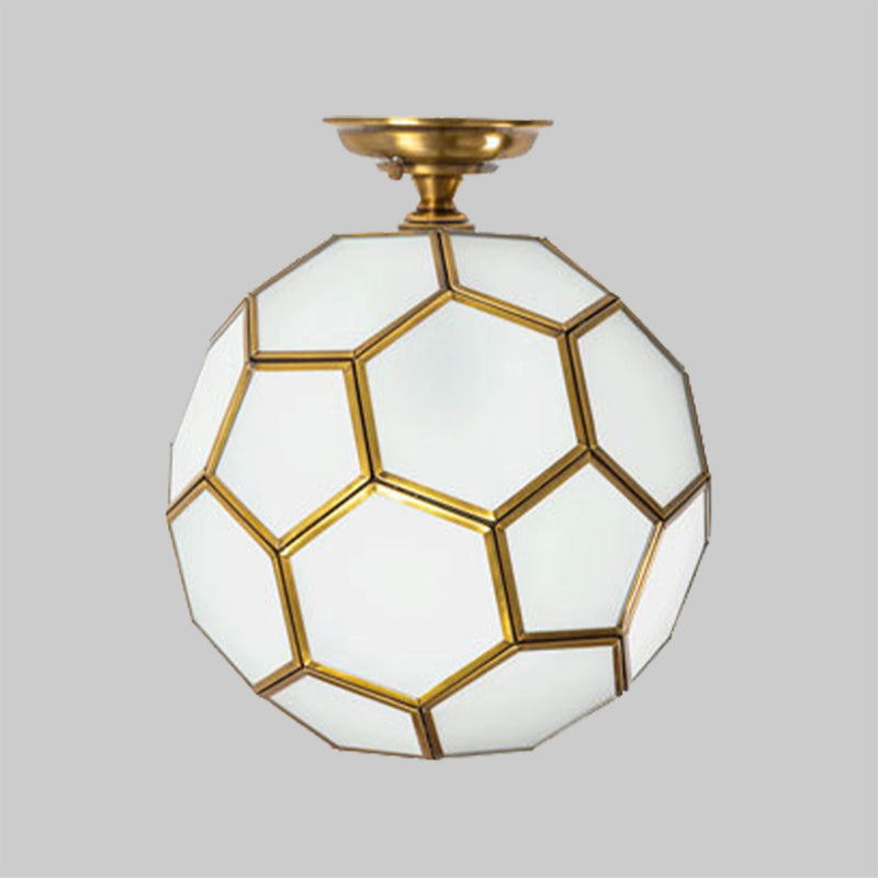 1 Head Flushmount Ceiling Lamp Traditional Faceted Sphere Clear/Cream/Textured White Glass Semi Flush Mount Light in Brass, 8