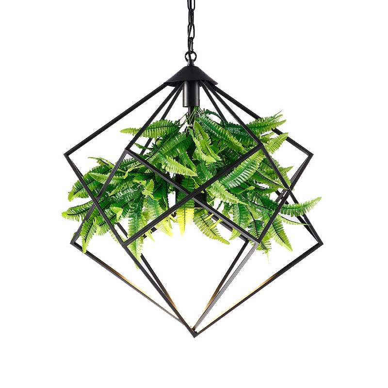 Diamond Cage Iron Drop Pendant Farmhouse 1 Head Tearoom Plant Hanging Light in Black, 16.5