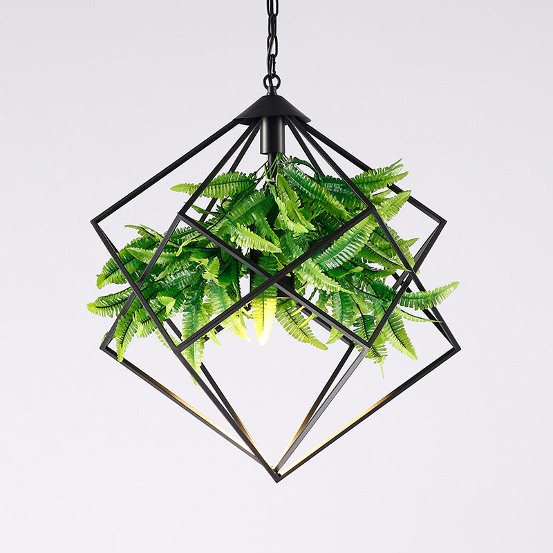 Diamond Cage Iron Drop Pendant Farmhouse 1 Head Tearoom Plant Hanging Light in Black, 16.5