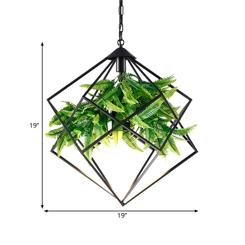 Diamond Cage Iron Drop Pendant Farmhouse 1 Head Tearoom Plant Hanging Light in Black, 16.5