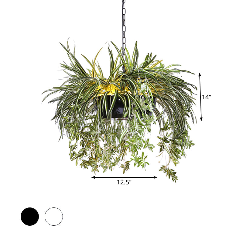 Resin Bowl Plant Pendant Light Kit Farmhouse Balcony LED Ceiling Suspension Lamp in Black/White Clearhalo 'Ceiling Lights' 'Industrial Pendants' 'Industrial' 'Middle Century Pendants' 'Pendant Lights' 'Pendants' 'Tiffany' Lighting' 1909666