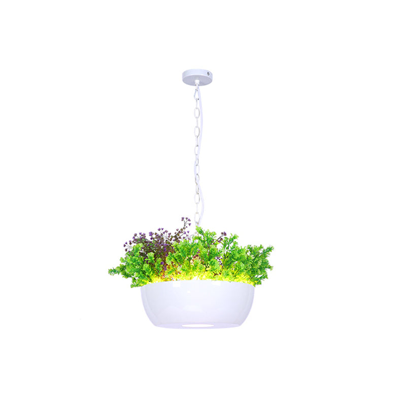 Resin Bowl Plant Pendant Light Kit Farmhouse Balcony LED Ceiling Suspension Lamp in Black/White Clearhalo 'Ceiling Lights' 'Industrial Pendants' 'Industrial' 'Middle Century Pendants' 'Pendant Lights' 'Pendants' 'Tiffany' Lighting' 1909670