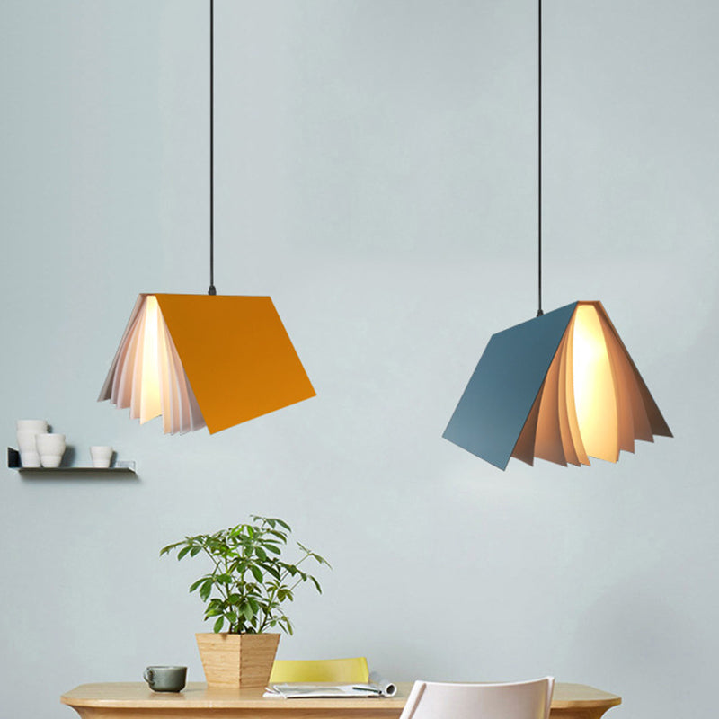 Book Shaped Cafe Pendant Lamp Metal Single-Bulb Macaron Ceiling Hang Light in Blue/Pink/Black Clearhalo 'Ceiling Lights' 'Pendant Lights' 'Pendants' Lighting' 1909946