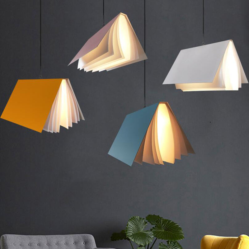 Book Shaped Cafe Pendant Lamp Metal Single-Bulb Macaron Ceiling Hang Light in Blue/Pink/Black Clearhalo 'Ceiling Lights' 'Pendant Lights' 'Pendants' Lighting' 1909947