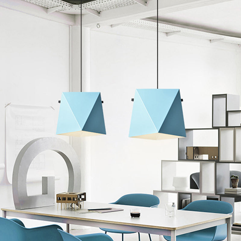 Geometric Shade Down Lighting Pendant Macaron Iron 1 Bulb Dining Room Ceiling Light in Pink/Black/Blue Clearhalo 'Ceiling Lights' 'Pendant Lights' 'Pendants' Lighting' 1909959