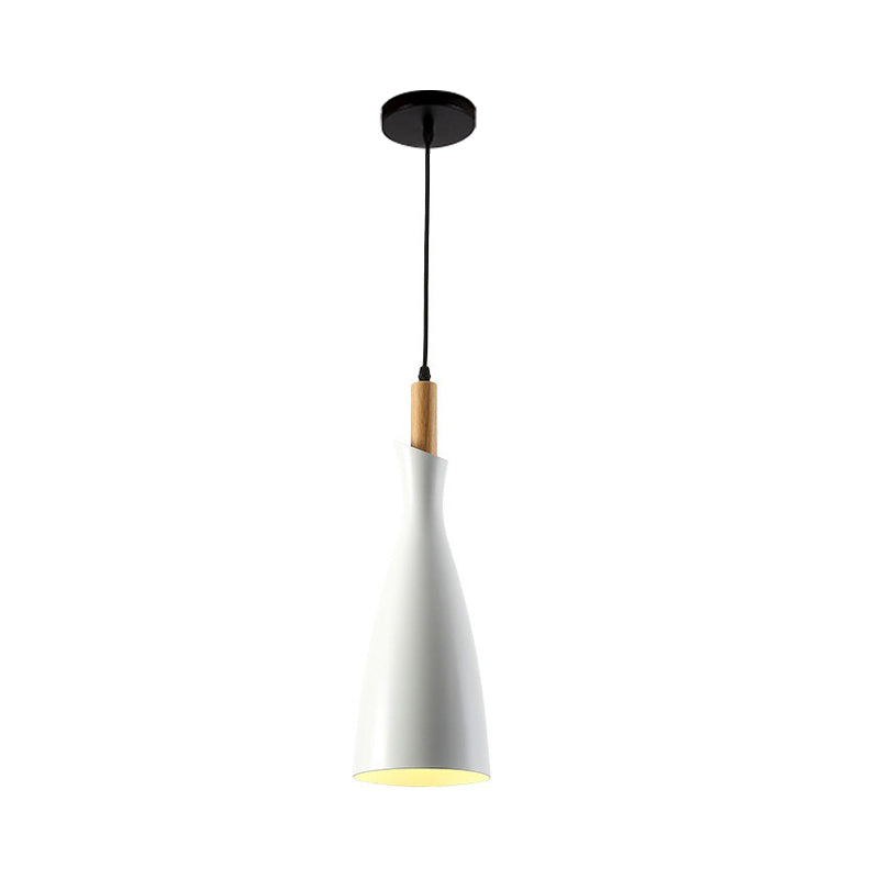 Grey/White/Black Tapered Shade Pendant Nordic Iron LED Ceiling Hang Light in Warm/White Light with Wood Decor Clearhalo 'Ceiling Lights' 'Pendant Lights' 'Pendants' Lighting' 1910064