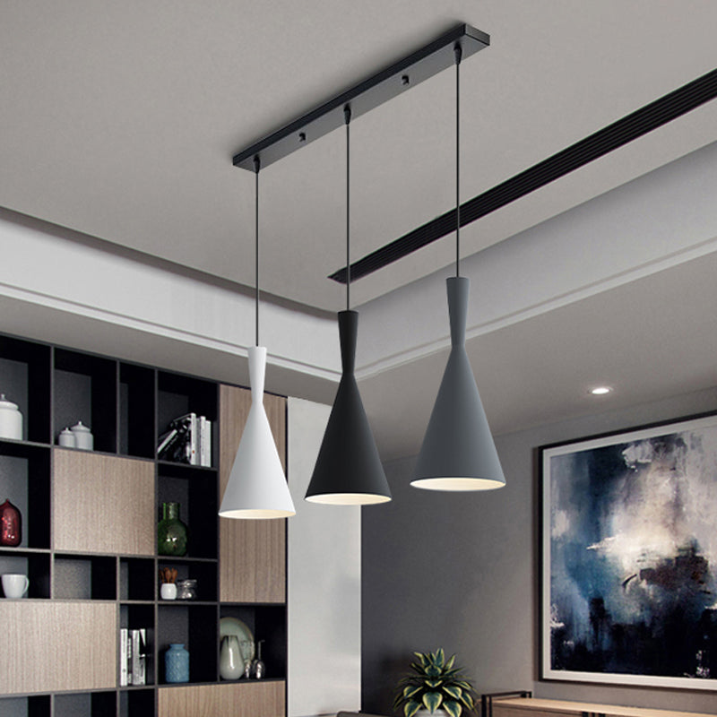 Cluster Funnel Pendant Light Nordic Aluminum 3 Heads Black-Grey-White Suspension Lighting with Round/Linear Canopy Clearhalo 'Ceiling Lights' 'Pendant Lights' 'Pendants' Lighting' 1910068