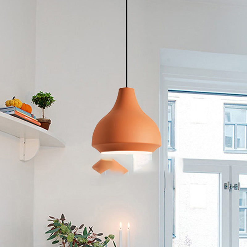 Single-Bulb Cafe Pendant Light Fixture Macaron Grey/Yellow/Orange Hanging Lamp with Vase Aluminum Shade Clearhalo 'Ceiling Lights' 'Pendant Lights' 'Pendants' Lighting' 1910127