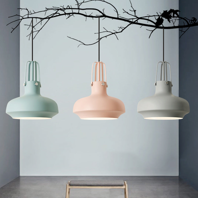 Macaron Pot Pendant Ceiling Lamp Aluminum 1 Head Restaurant Down Lighting with Gripper in Pink/Blue/Grey Clearhalo 'Ceiling Lights' 'Pendant Lights' 'Pendants' Lighting' 1910139